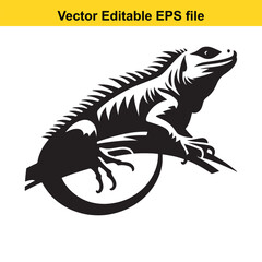 Black and White Stylized Iguana Vector Illustration