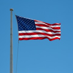 American Flag Waving on a Clear Blue Sky