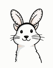 Sketch of a cute cartoon rabbit with oversized ears and a happy expression