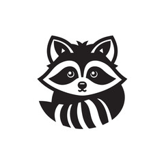 Fototapeta premium Raccoon silhouette black and white vector icon