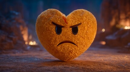 Fototapeta premium Angry Broken Heart Emoji 3D Render Sadness Grief Emotion Feeling Hurt Pain Distress