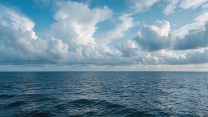 Obraz premium Ocean view with clouds and sky, calm sea, nature, and water scene.