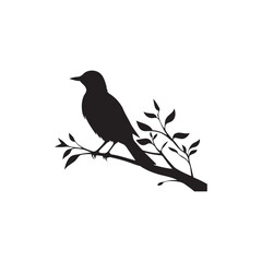 A stark black silhouette of a wild bird on a winter branch, perfect for nature illustrations