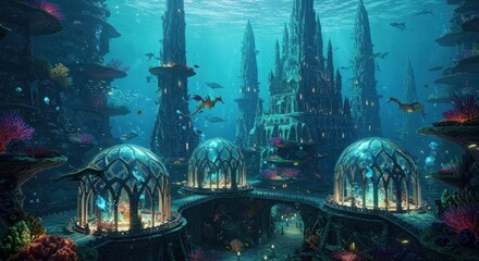 Underwater fantasy cityscape