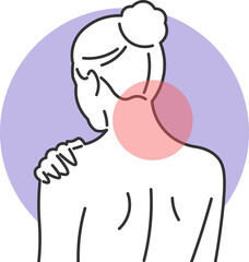 Woman with neck pain holding her shoulder with expression of discomfort