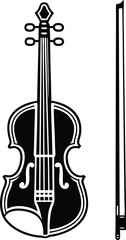 Violin bow silhouette, classical music icon, string instrument illustration