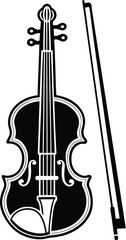 Violin bow silhouette, classical music icon, string instrument illustration