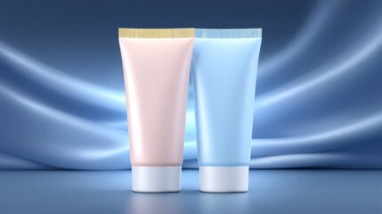 Pink   Blue Skincare Tubes  Cosmetic Product Mockup  Beauty Creams  Elegant Packaging