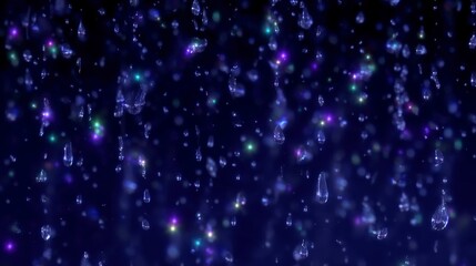 Fototapeta premium Magical Rain Glowing Water Drops Dark Blue Background Abstract Texture