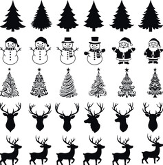 Christmas set of silhouettes for design on a white background,Christmas Element Silhouette Vectors