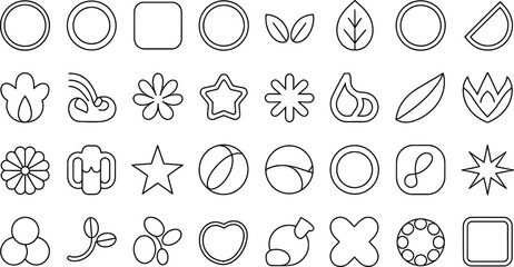Collection of minimalist outlined icons representing various shapes and natural elements