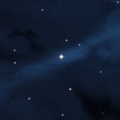 Obraz premium Bright Star in a Dark Blue Nebula Night Sky