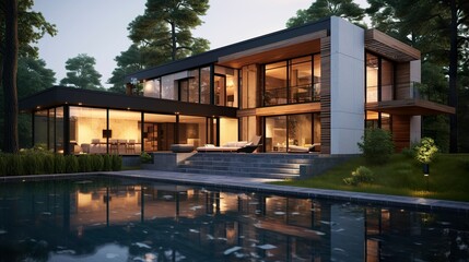 Fototapeta premium A photo of a modern house with a study