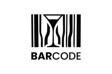 BarCode Logo, Wine Glass with a Barcode symbol in Negative Space Style Logo design