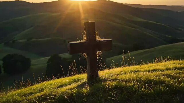 sunset cross on the hill