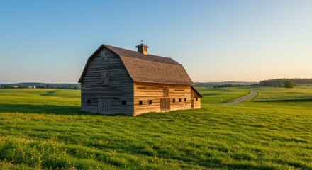 Obraz premium Weathered barn basks in countryside sunset