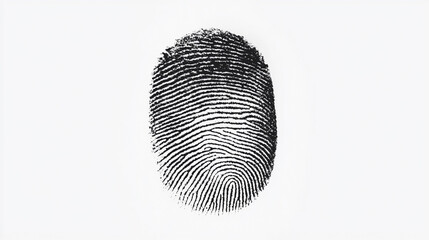 A single black fingerprint on a white background, displaying intricate ridge patterns for identification.