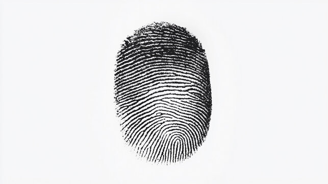 A single black fingerprint on a white background, displaying intricate ridge patterns for identification. - Powered by Adobe