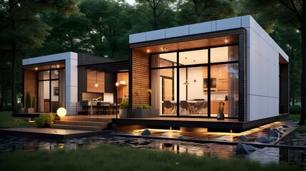 Fototapeta premium A photo of a modern house with a tiny house