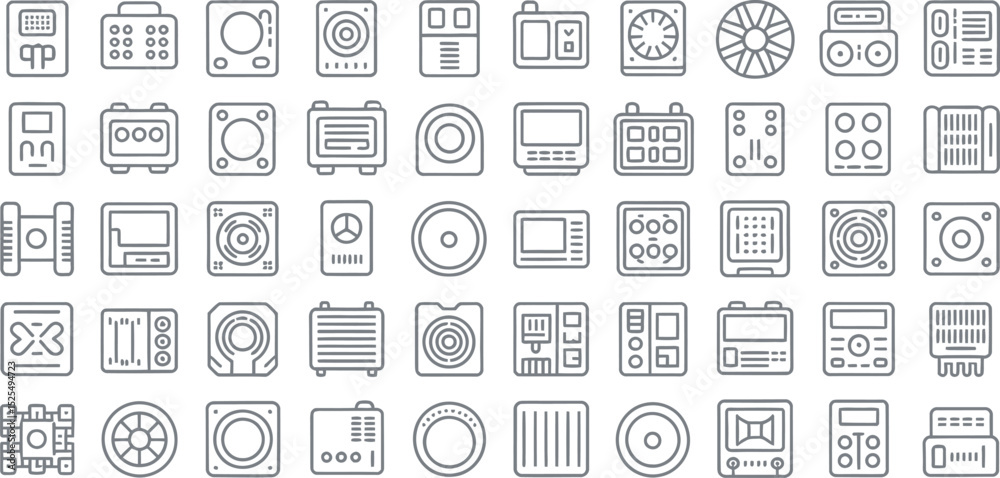 Aufkleber collection of various electronics icons showing technical components with outline style design
