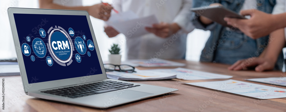 Poster customer relationship management system on brisk computer for crm business and enterprise