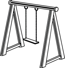  swing set, flat playground icon, black silhouette design







