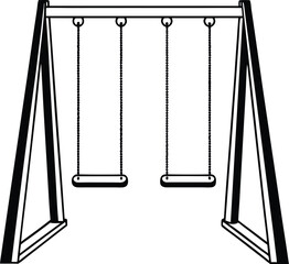  swing set, flat playground icon, black silhouette design







