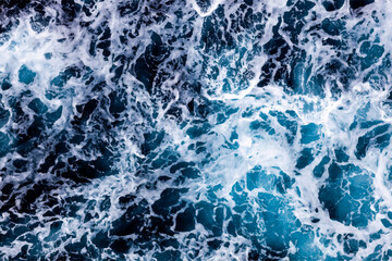 Ocean water background. Top view of stylish foamy water. Can be used in covers, packaging, posters, textures, cards, art, and design projects. Vibrant vector illustration.