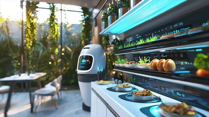 Futuristic restaurant with automated food service.  