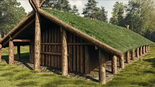 Ancient Viking Longhouse Reconstruction Amidst Nature's Serene Embrace
