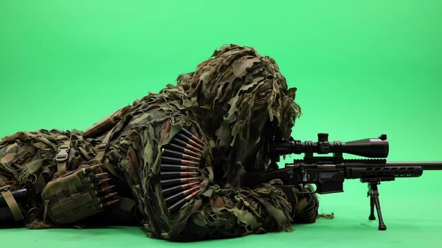 Sniper prone position green screen