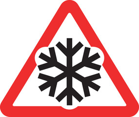 Slippery road warning sign ice snowflake triangle