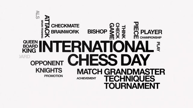 chess word cloud concept, international chess day world chess day  Animated Tag Word Cloud kinetic typography, Text Design Animation typography seamless loop video motion graphics Intro 4k, animated 