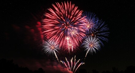 Obraz premium Red White Blue Fireworks Display at Night