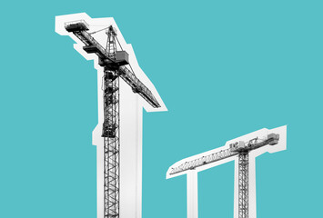 Tall construction crane against blue sky, symbolizing architecture, engineering, and urban