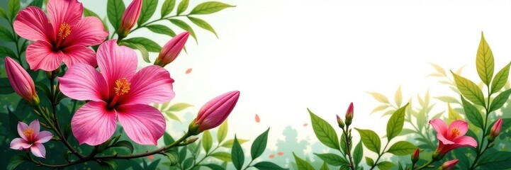 Obraz premium Vibrant blooms, lush greenery, white background, event, design
