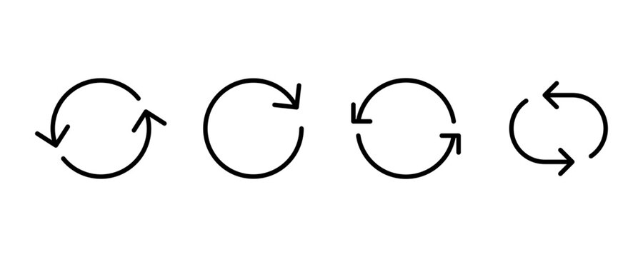 Refresh and Sync line icon set. Reload, synchronization, update data, repeat arrows, auto sync, cloud refresh, loop, web UI, mobile app, system update, interface vector. Thin PNG icon pack