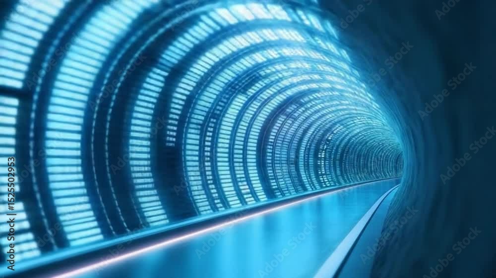 Poster Tunnel of Light: A captivating tunnel design, illuminated by a mesmerizing array of digital lights, creates a stunning visual experience.