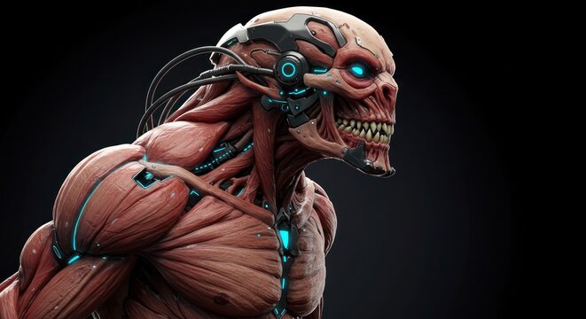 Bio mechanical humanoid figure digital rendering