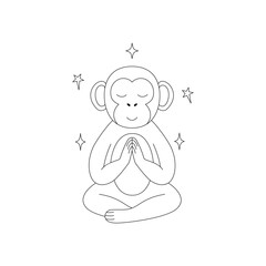 Monkey in a meditative pose with its eyes closed and surrounded by  stars