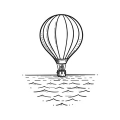 Hand-drawn hot air balloon flying over water for adventure and travel illustration