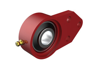 Red UCFB FB Pillow Block Bearing Heavy Duty Industrial Mechanical Part 3D Render on Transparent Background High Resolution Isolated Object for Engineering and Manufacturing Visuals.
