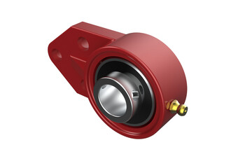 Red UCFB FB Pillow Block Bearing Heavy Duty Industrial Mechanical Part 3D Render on Transparent Background High Resolution Isolated Object for Engineering and Manufacturing Visuals.
