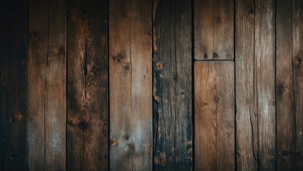 Naklejka premium Brown wooden planks arranged vertically, showing natural texture and grain with a slightly rustic appearance.