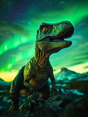 Fototapeta premium T-Rex roaring at the auroras.