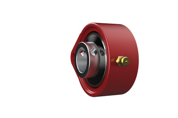Red UCFB FB Pillow Block Bearing Heavy Duty Industrial Mechanical Part 3D Render on Transparent Background High Resolution Isolated Object for Engineering and Manufacturing Visuals.