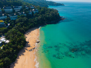 Tropical Nai Thon beach Phuket with Turquoise clear water. Amazing travel landscape photo of...
