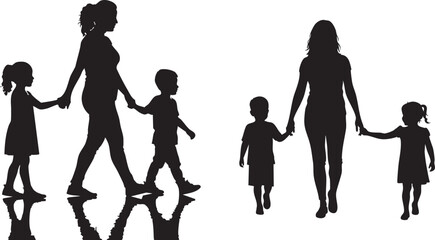 Obraz premium Mother and Son / Daughter Silhouette