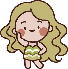Fototapeta premium Cute Cartoon Girl with Wavy Hair and a Cheerful Expression Isolated
