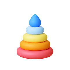 Pyramid toy 3d icon. Isolated children development accessory with vibrant plastic rings. Realistic rendering design, stylish classic toy vector element